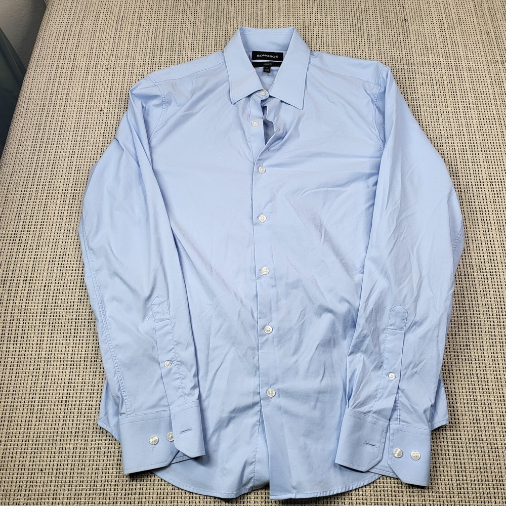 Bonobos Shirt Mens Medium Blue Solid Slim Fit Long Sleeve‎ Dress Shirt Business